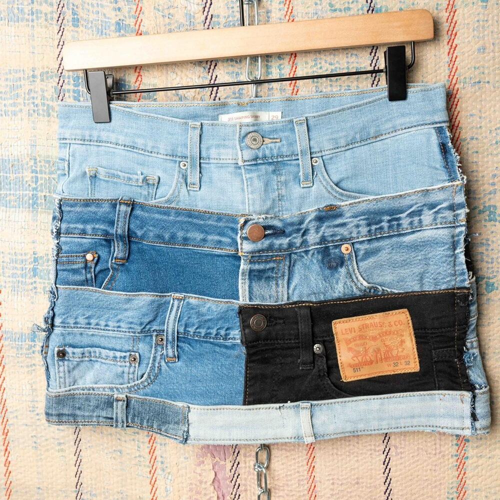 Custom upcycled patchwork mini skirt size 29